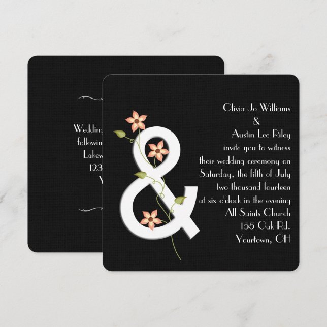 Invitación a la boda moderna de la línea negra (Anverso / Reverso)