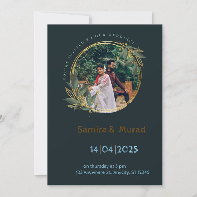 Invitación a la boda moderna de la Marina Azul (Anverso)