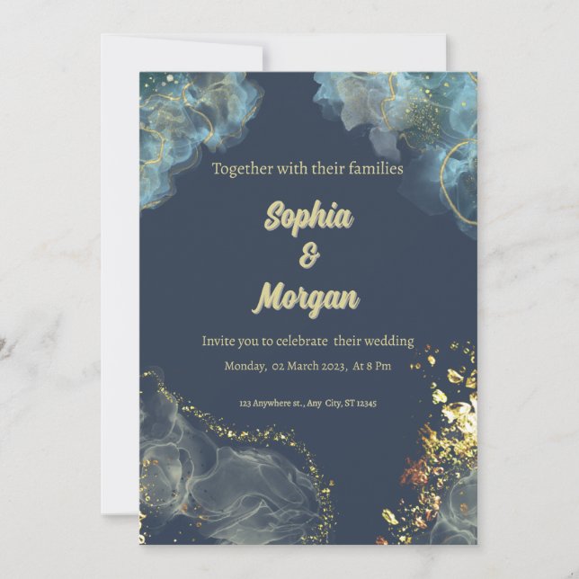Invitación a la boda moderna de la Marina Gold (Anverso)