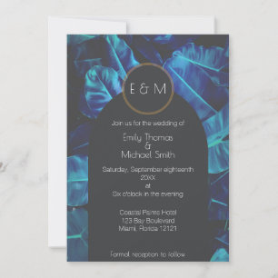 Invitación a la boda moderna de la palma azul