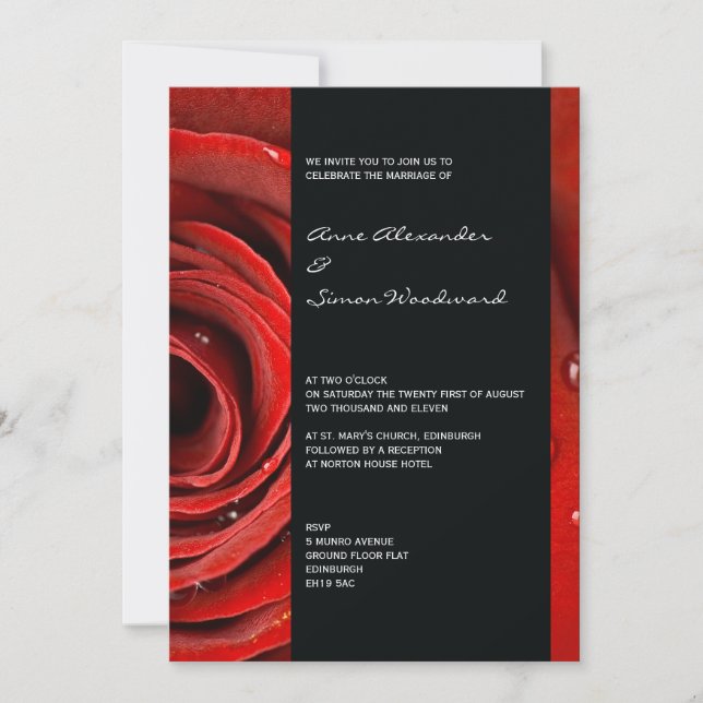 Invitación a la boda moderna de la Rosa Roja 5 por (Anverso)