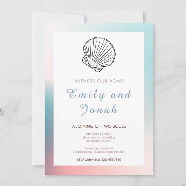 Invitación a la boda moderna de las conchas marina (Anverso)