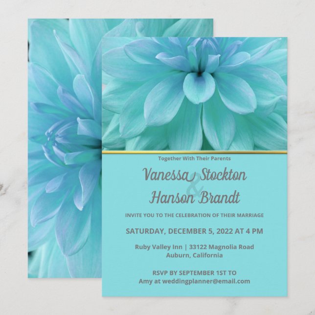 Invitación a la boda moderna de las flores azules (Anverso / Reverso)