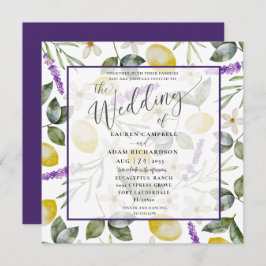 Invitación a la boda moderna de limón y lavanda