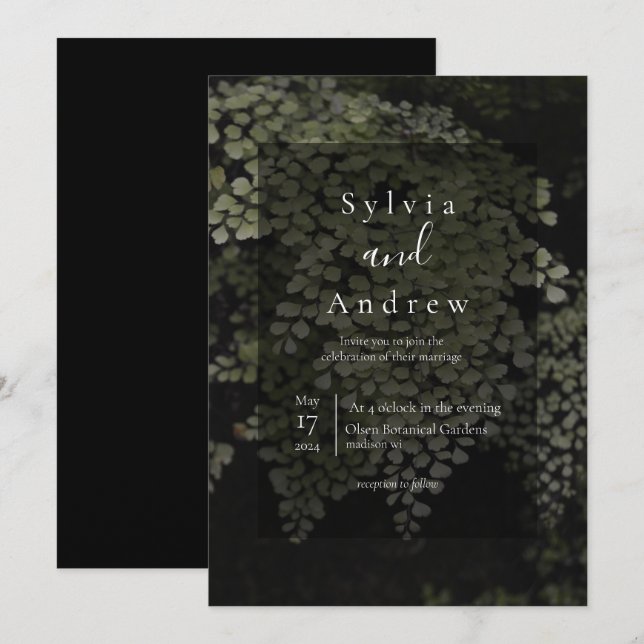 Invitación a la boda moderna de los feriados oscur (Anverso / Reverso)