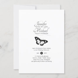 Invitación a la boda moderna de mariposa blanca y 