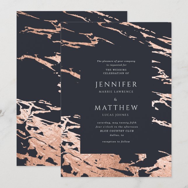 invitación a la boda moderna de mármol dorado (Anverso / Reverso)