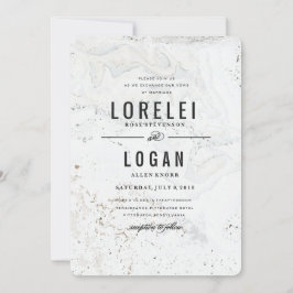 Invitación a la boda moderna de mármol | Negro