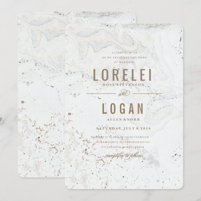 Invitación a la boda moderna de mármol | Oro (Anverso / Reverso)