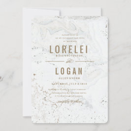 Invitación a la boda moderna de mármol | Oro