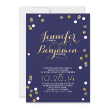 Invitación a la boda moderna de Navy Gold & Silver