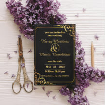 Invitación a la boda moderna de oro negro
