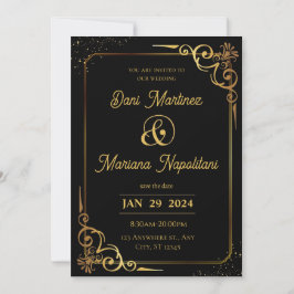 Invitación a la boda moderna de oro negro