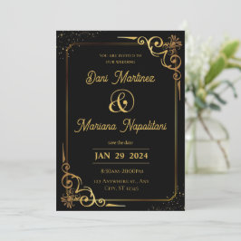 Invitación a la boda moderna de oro negro