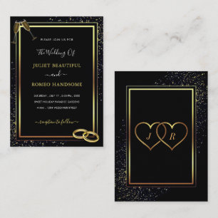 Invitación a la boda moderna de oro negro con anil