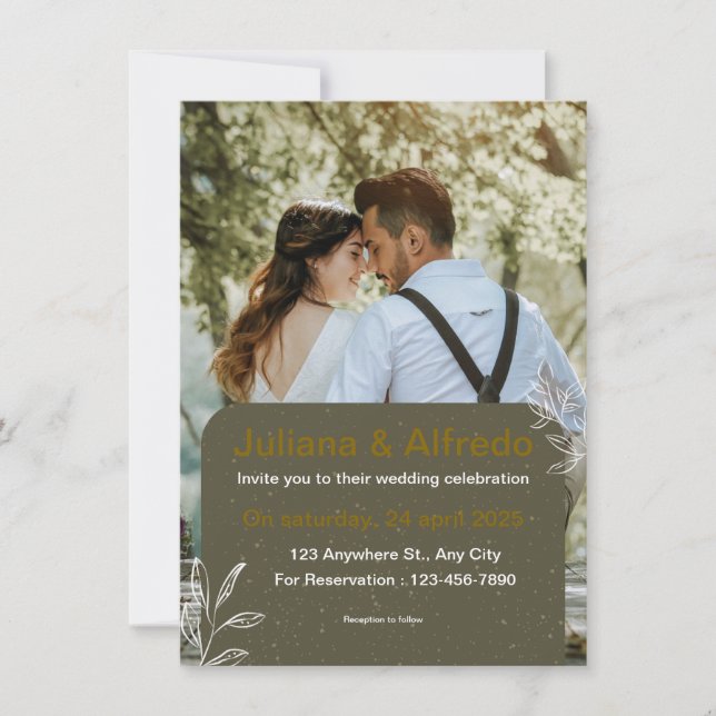 Invitación a la boda moderna de oro verde (Anverso)