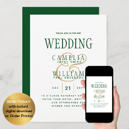 Invitación a la boda moderna de oro verde esmerald