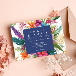 Invitación a la boda moderna de otoño tropical y c
