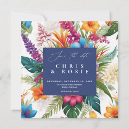 Invitación a la boda moderna de otoño tropical y c
