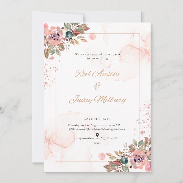 Invitación a la boda moderna de Peach (Anverso)