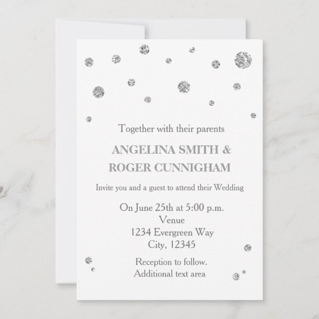 Invitación a la boda moderna de Purpurina blanco y (Anverso)