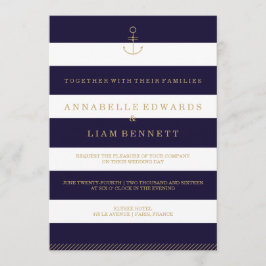Invitación a la boda moderna de rayas náuticas