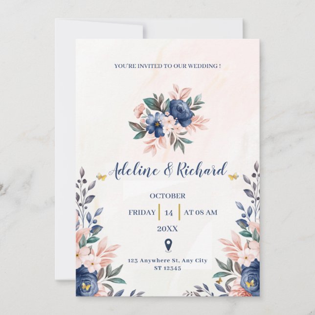Invitación a la boda moderna de Rosas de oro (Anverso)