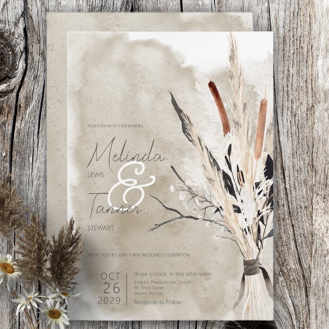 Invitación a la boda moderna de Rustic Boho Bouque (Subido por el creador)