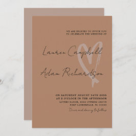 Invitación a la boda moderna de terracota y corazó