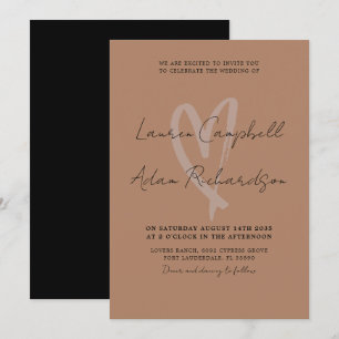 Invitación a la boda moderna de terracota y corazó