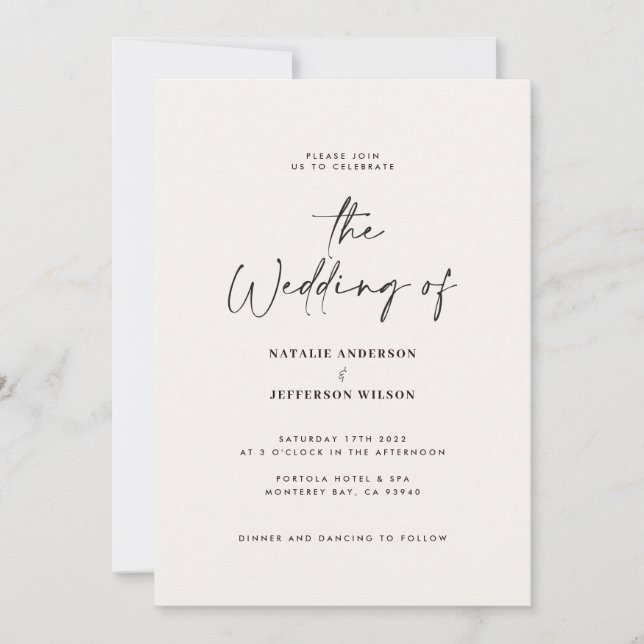Invitación a la boda moderna de tipografía escrita (Anverso)