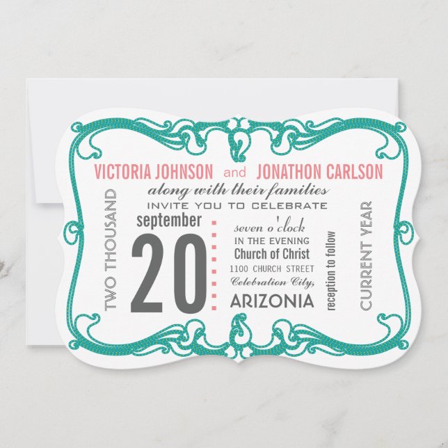 Invitación a la boda moderna de tu foto Art Deco (Anverso)