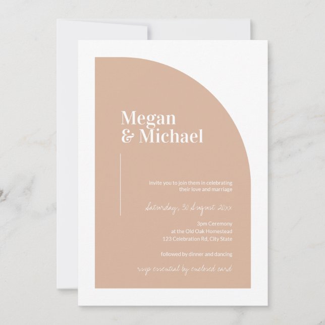 Invitación a la boda moderna del Arco Rosado de Ru (Anverso)