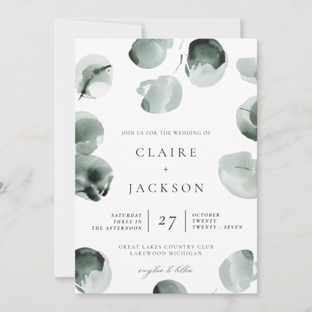 Invitación a la boda moderna del eucalipto verde s (Anverso)