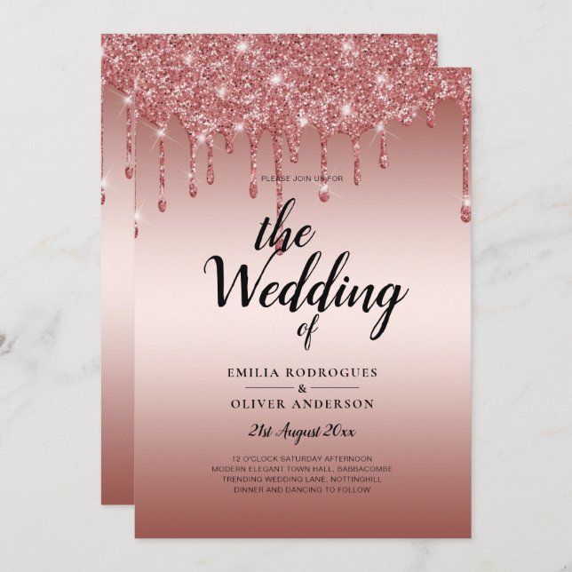 Invitación a la boda moderna del Purpurina Rosa Go (Anverso / Reverso)