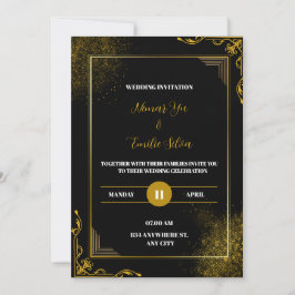 Invitación a la boda moderna elegante de oro negro