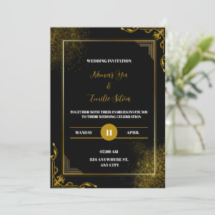 Invitación a la boda moderna elegante de oro negro