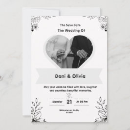 Invitación a la boda moderna en blanco y negro