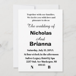 Invitación a la boda moderna en blanco y negro