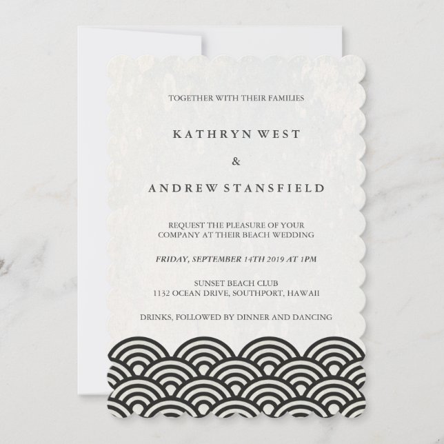 Invitación a la boda moderna en blanco y negro (Anverso)