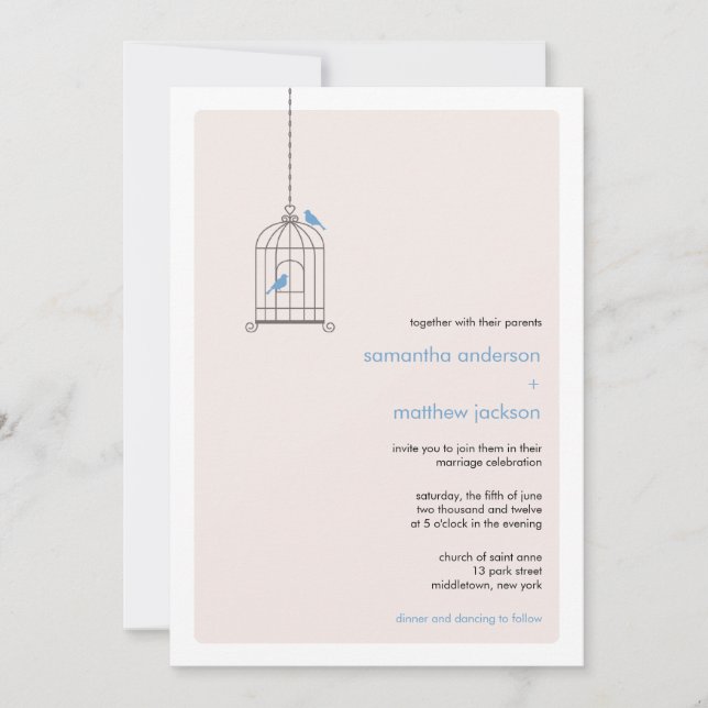 Invitación a la boda moderna en la jaula - Azul (Anverso)