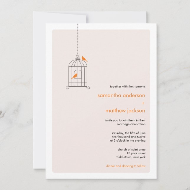 Invitación a la boda moderna en la jaula - Naranja (Anverso)