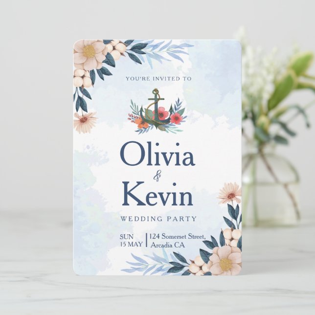 Invitación a la boda moderna en la playa, boda tro (Anverso de pie)