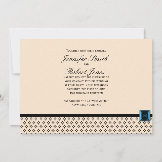 Invitación a la boda moderna en negro y marfil (Anverso)