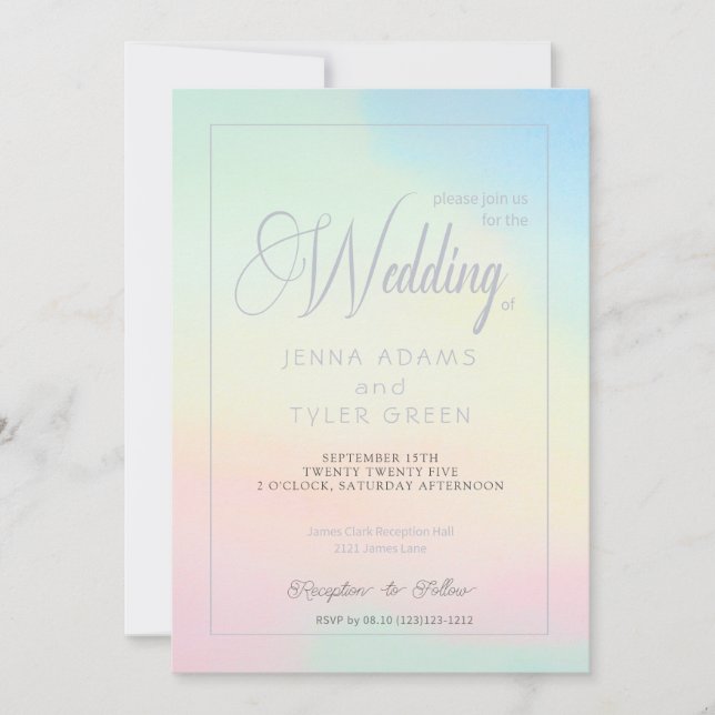 Invitación a la boda moderna en pastel y plata (Anverso)