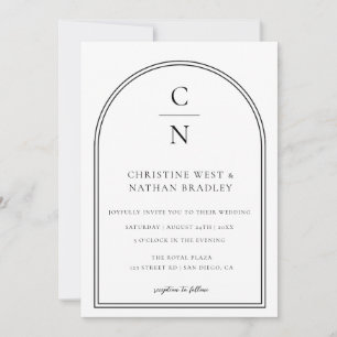 Invitación a la boda moderna en un arco de monogra