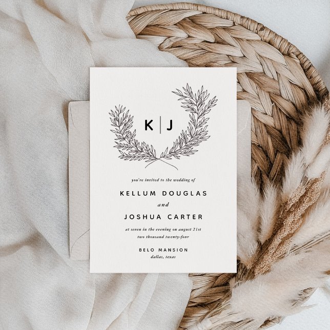 Invitación a la boda moderna en un monograma negro (Modern Black and White Monogram Wedding Invitation)