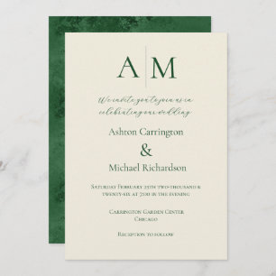 Invitación a la boda moderna en un monograma verde