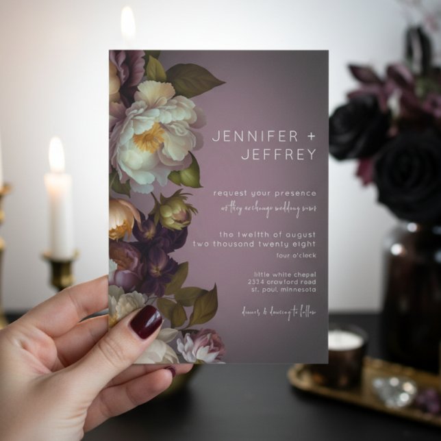 Invitación a la boda moderna floral de Moody Mauve (Subido por el creador)