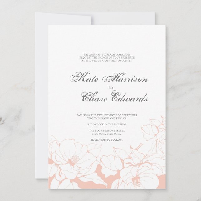 Invitación a la boda moderna :: Floral de Peach (Anverso)
